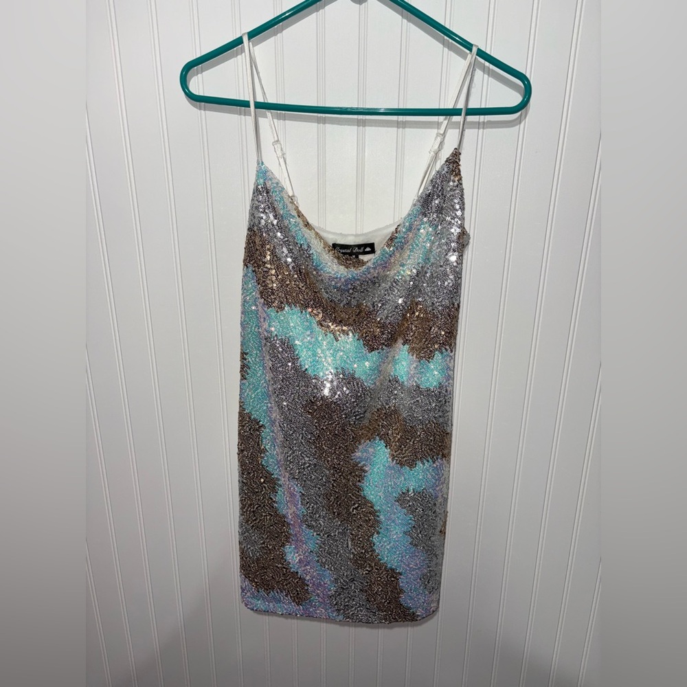 Crystal Doll Sequin Mini Dress - Silver, Blue, Brown